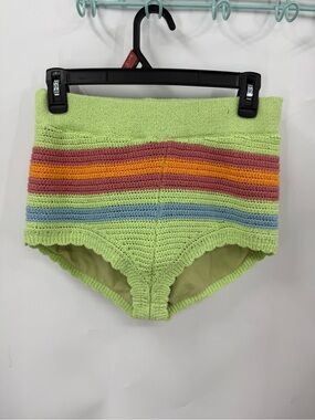 Urban Outfitters Green Striped crochet  Knit Micro Shorts M
